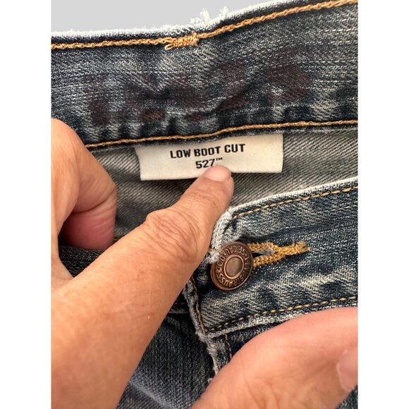 Levis 33Wx30L Distressed Low Boot Cut 527 Mens Jeans Light Wash Denim - Picture 4 of 10